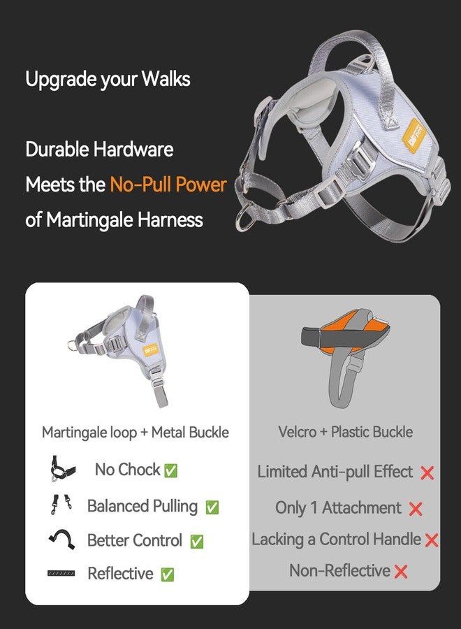 DF No Pull Martingale Dog Harness and Leash Set Silent Metal Buckle, Front Clip Reflective Harness, Adjustable Fit & Handle for Easy Walking & Training, Gray, 3/4", Front Chest 11.8"-13.0" - Image 5